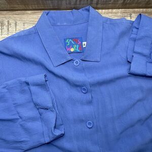 Vintage Jams World Made in USA Rayon Button Shirt Womens Medium Blue‎ *READ*